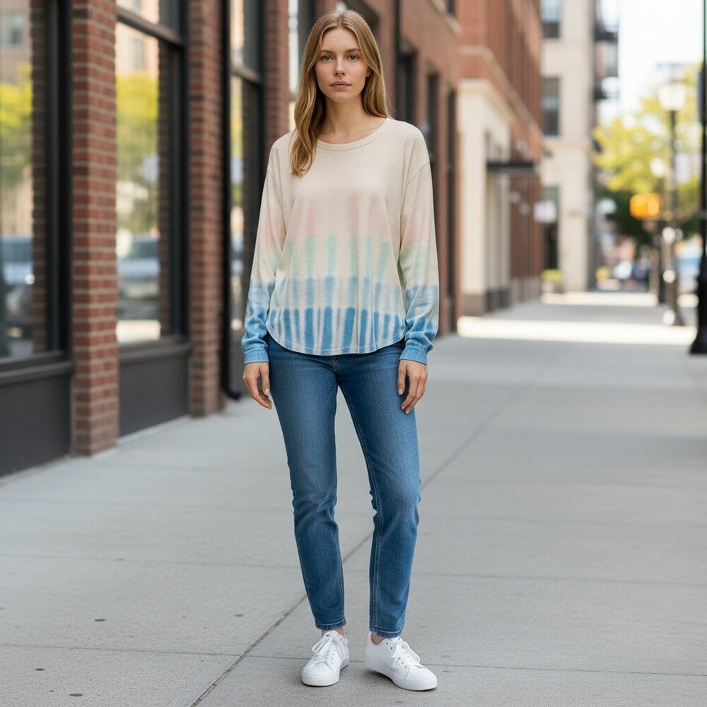 Splendid Scoop Neck White Tie Dye Sweatshirt Large‎ NWT